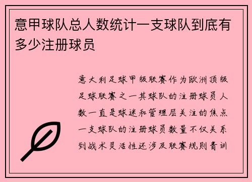 意甲球队总人数统计一支球队到底有多少注册球员