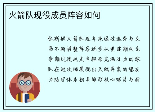 火箭队现役成员阵容如何